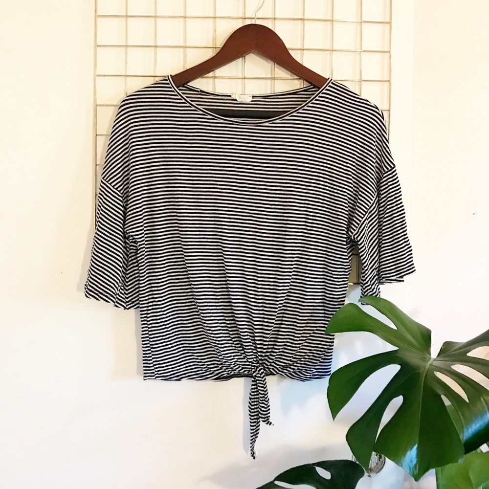 Striped Front Tie Crop Top